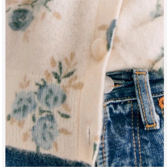 Sezane Nerys Cardigan Blue Floral Sweater. Size Small - Picture 3 of 12